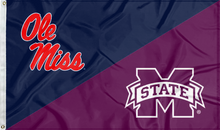 Load image into Gallery viewer, blue and maroon house divided Ole Miss Mississippi State Game flag
