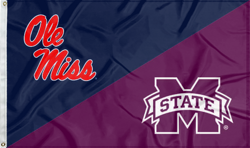 blue and maroon house divided Ole Miss Mississippi State Game flag