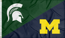 Load image into Gallery viewer, green and blue MSU Michigan house divided flag
