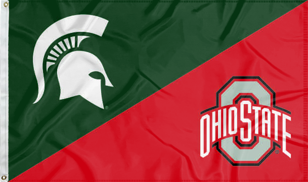 green and red MSU Ohio State House Divided Flag