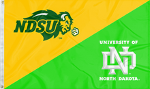 Load image into Gallery viewer, gold and green NDSU North Dakota House Divided Flag for sports décor
