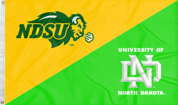 gold and green NDSU North Dakota House Divided Flag for sports décor