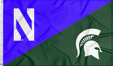 Load image into Gallery viewer, purple and green Northwestern Michigan State House Divided flag with two metal grommets
