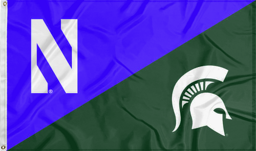 purple and green Northwestern Michigan State House Divided flag with two metal grommets