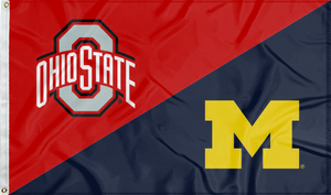 red and blue Ohio State Michigan House Divided Flag for sports décor