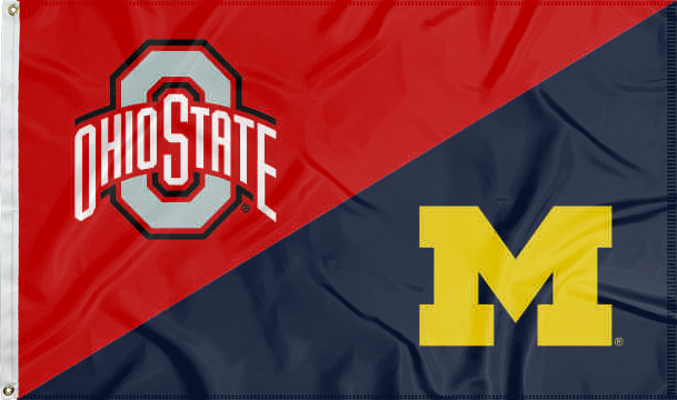 red and blue Ohio State Michigan House Divided Flag for sports décor