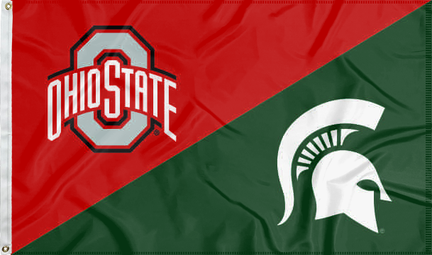 red and green Ohio State MSU house divided flag for sports décor