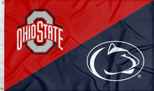 Load image into Gallery viewer, red and blue Ohio State Penn State House Divided flag for sports décor
