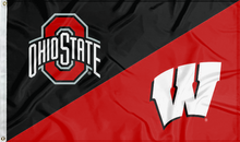 Load image into Gallery viewer, black and red Ohio State Wisconsin House divided flag 
