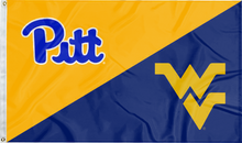 Load image into Gallery viewer, gold and blue Pittsburgh West Virginia House Divided Flag for sports décor
