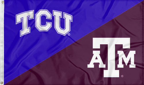 Purple and Maroon TCU Texas A&M house divided flag for sports décor