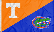 Load image into Gallery viewer, orange and blue Tennessee Florida House Divided Flag for sports décor
