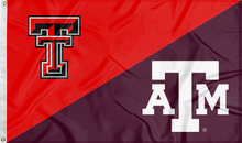 Load image into Gallery viewer, red and maroon Texas Tech Texas A&amp;M House Divided Flag for sports décor
