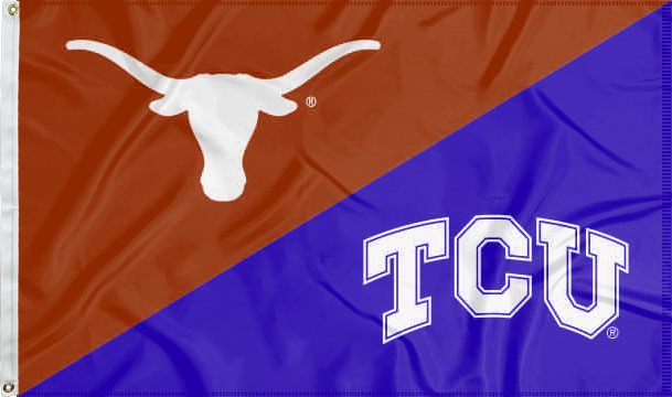 orange and purple Texas TCU house divided flag for sports décor