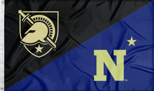 Load image into Gallery viewer, Black and blue Army West Point Naval Academy House Divided Flag with two metal grommets
