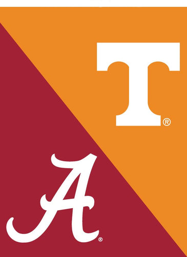 Red and Orange House Divided House Flag with University of Alabama and University of Tennessee Logos