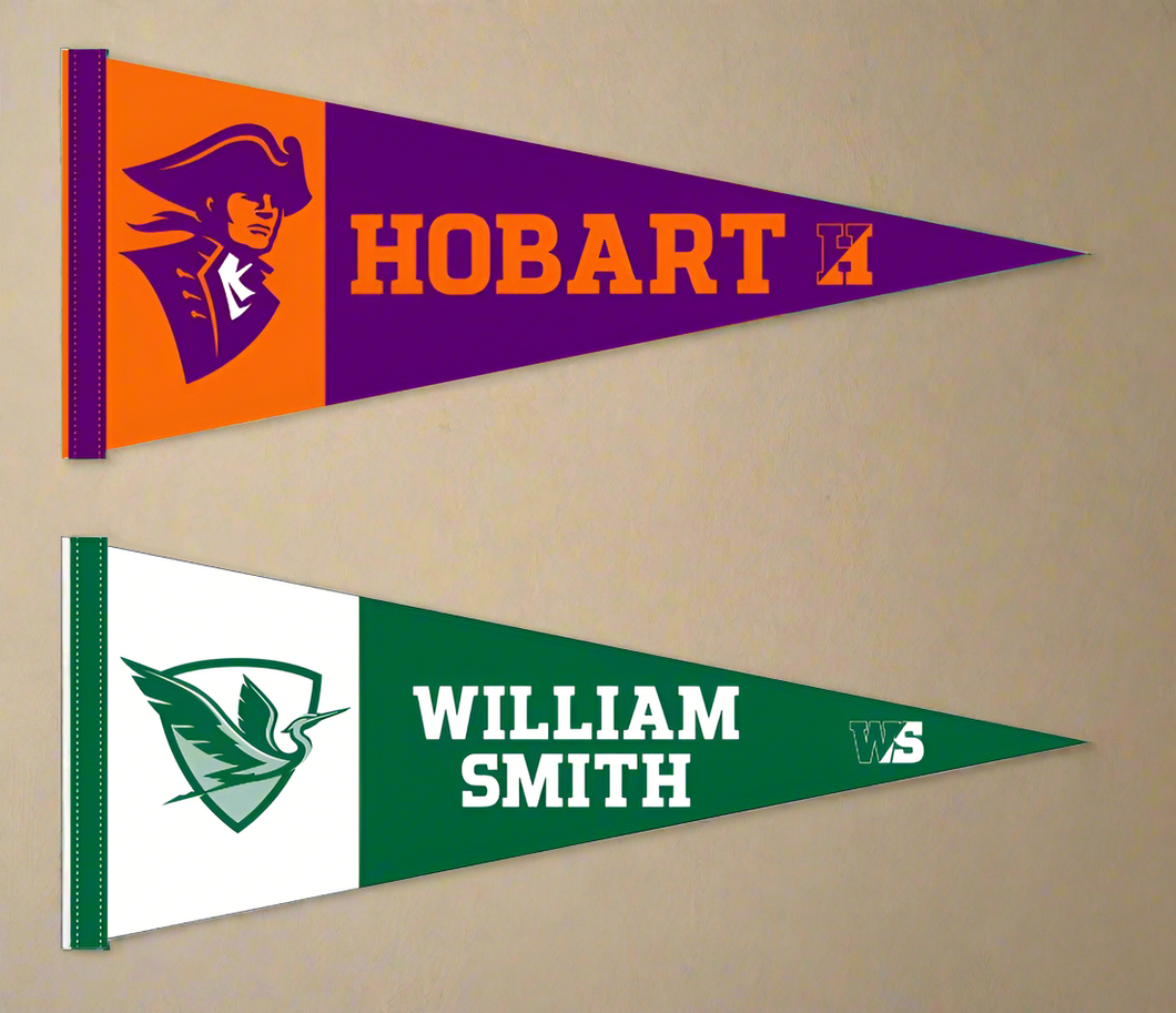 One orange and purple Hobart Pennant and one green and white William Smith Pennant for indoor home décor