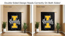 Load image into Gallery viewer, i vandals logo reading correctly on both sides of university of idaho house flag
