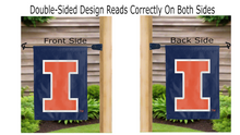 Load image into Gallery viewer, illinois i logo reading correctly on both sides of double sided garden flag

