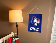 Load image into Gallery viewer, American-flag style Rice university garden flag hung inside for dorm decor
