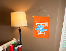 Load image into Gallery viewer, Tennessee Lady Volunteers garden flag hung inside for man cave decor
