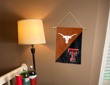 Load image into Gallery viewer, Texas Texas Tech rivalry house divided garden flag hung inside for college dorm decor
