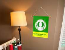 Load image into Gallery viewer, University of Oregon Baseball Garden Flag hung inside for man cave decor
