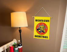 Load image into Gallery viewer, indoor display of wichita state basketball garden flag for man cave decor
