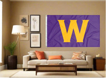 Load image into Gallery viewer, Williams College flag displayed on the wall of a well lit man cave
