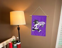 Load image into Gallery viewer, kansas State university Willie the Wildcat garden flag inside college dorm
