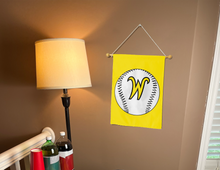 Load image into Gallery viewer, wichita state baseball garden flag hung inside for man cave decor
