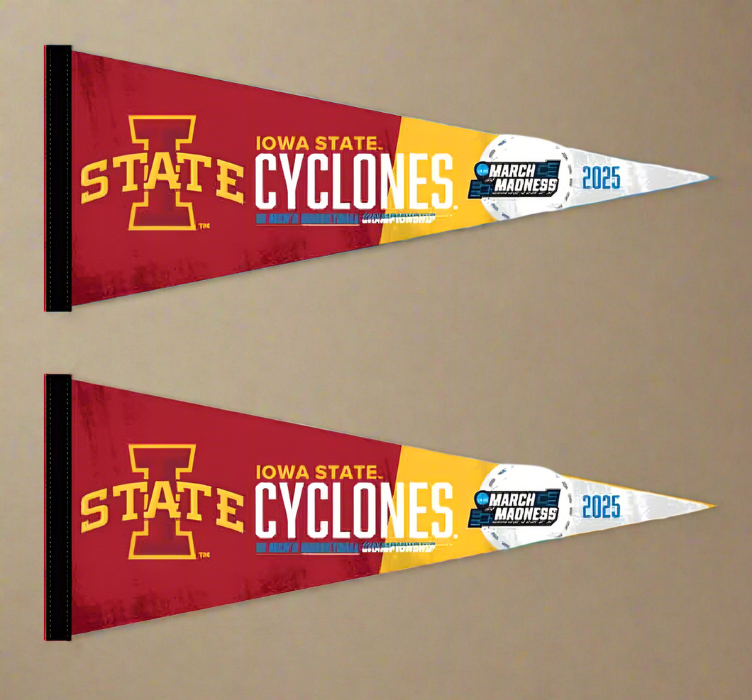 Two red and gold March Madness Iowa State Basketball Pennants for indoor home décor