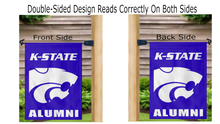 Load image into Gallery viewer, K-State Alumni logo reading correctly on both sides of KSU garden flag
