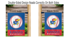 Load image into Gallery viewer, Kansas baseball garden flag hanging on mailbox flag pole
