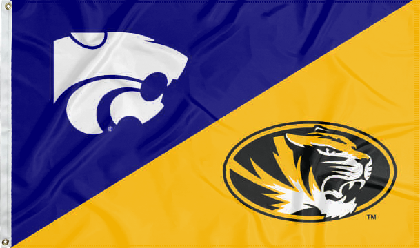 purple and gold Kansas State Missouri house divided flag