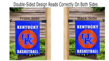 Load image into Gallery viewer, Kentucky Basketball logo reading correctly on both sides of garden flag
