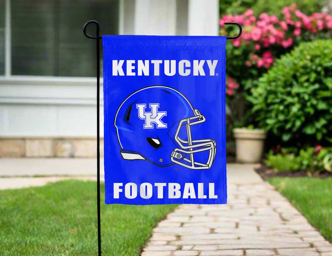 Kentucky football garden flag hung outside the driveway for yard decor