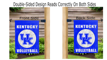 Load image into Gallery viewer, Kentucky volleyball logo reading correctly on both sides of garden flag

