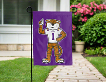 Load image into Gallery viewer, LSU garden flag with Mike the tiger logo hung outside for yard decor
