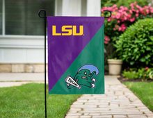 Load image into Gallery viewer, lsu tulane house divided garden flag hung outside for yard decor
