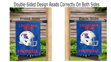Load image into Gallery viewer, Louisiana Tech football logo reading correctly on both sides of garden flag
