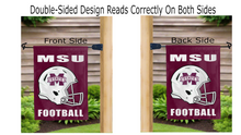 Load image into Gallery viewer, msu football logo reading correctly on both sides of Mississippi state garden flag
