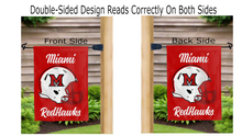 Load image into Gallery viewer, miami redhawks football logo reading correctly on both sides of garden flag
