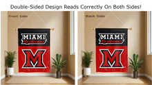 Load image into Gallery viewer, miami redhawks m logo reading correctly on both sides of house flag
