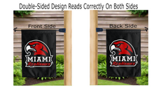 Load image into Gallery viewer, miami redhawks logo reading correctly on both sides of garden flag
