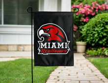 Load image into Gallery viewer, black miami university ohio redhawks garden flag for yard decor
