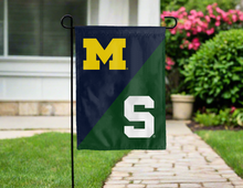 Load image into Gallery viewer, Michigan MSU Rivalry house divided garden flag for yard decor
