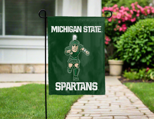 Michigan State Sparty Spartan mascot garden flag for yard decor