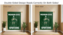 Load image into Gallery viewer, Michigan State Sparty Spartan logo reading correctly on both sides of house flag
