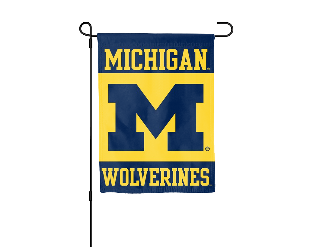 blue and gold Michigan wolverines garden flag